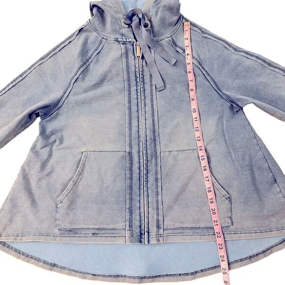 Workshop Republic clothing ~ Blue garment dyed Jacket ~ hi-Lo hem ~ zipped front - Picture 7 of 11